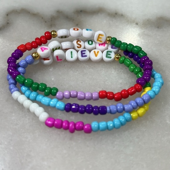 3pc Motivational Letter Bead Stretch Bracelets - Picture 6 of 6